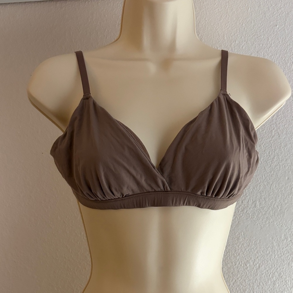 SKIMS Brown Bralette Top L Stretch Triangle Bra Ribbed Lounge